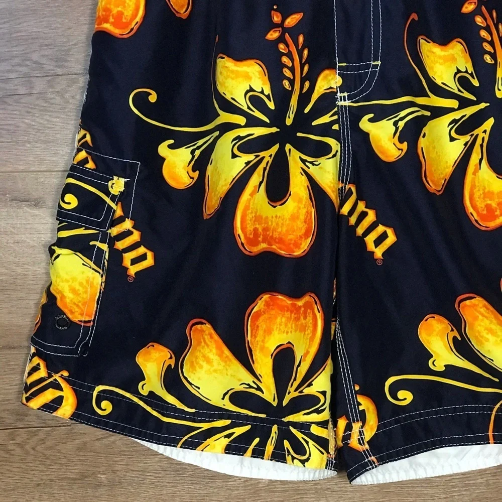 Corona Extra Mens Hawaiian Swim Board Shorts Unlined Size Medium Blue Yellow‎